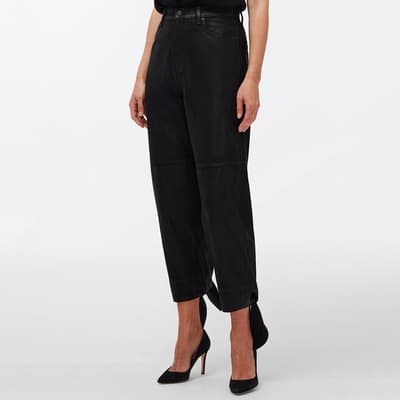 Black Coated Tied Hem Cotton Blend Trousers