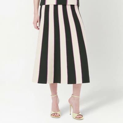 Black Stripe A-Line Midi Skirt