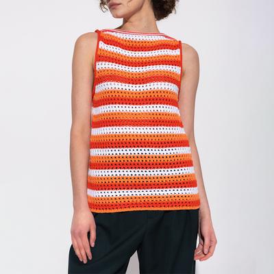 Red Stripe Cotton Blend Knit Tank Top