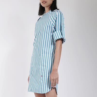 Blue Stripe Cotton Blend Mini Dress