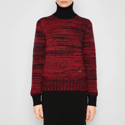 Red Contrast Detail Wool Polo Neck Jumper