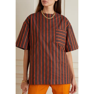 Mocha/Orange Striped Oversized Cotton Top