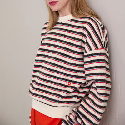 Multi Stripe Cropped Cotton Sweatshirt