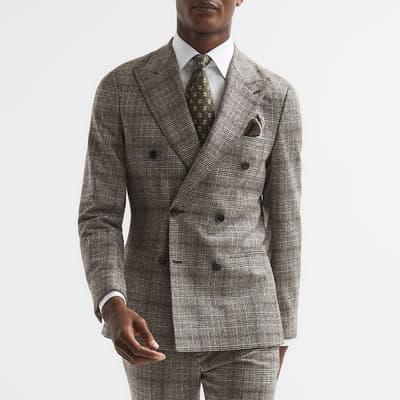 Brown Alfredo Double Breasted Check Jacket