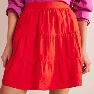 Red Pull On Tiered Linen Skirt