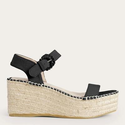 Black Leather Espadrille Wedges