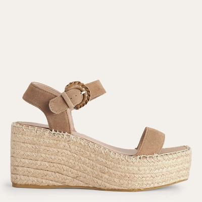 Beige Leather Espadrille Wedges