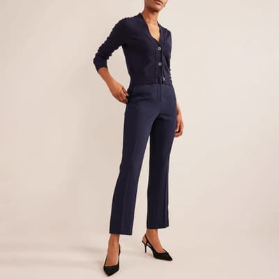 Navy Straight Crepe Trousers