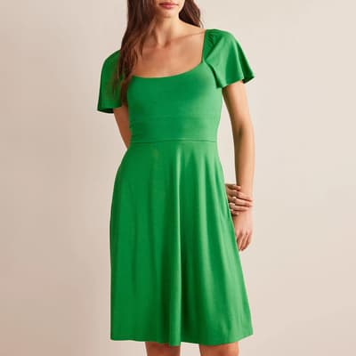 Green Square Neck Jersey Mini Dress