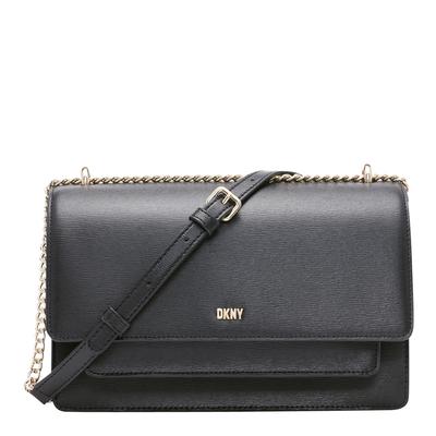 DKNY Bryant Leather Flap Cross Body Bag, Black/Gold