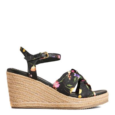 Black Cardone Floral Wedge Espadrilles