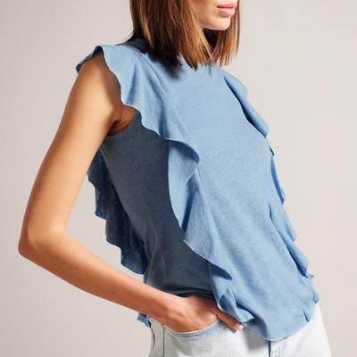 Blue Kathley Frill Linen Top