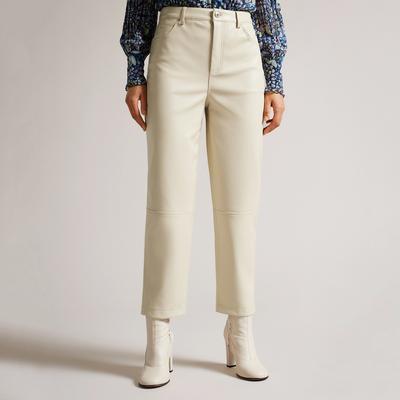 Beige Plaider Straight Leg Faux Leather Trouser