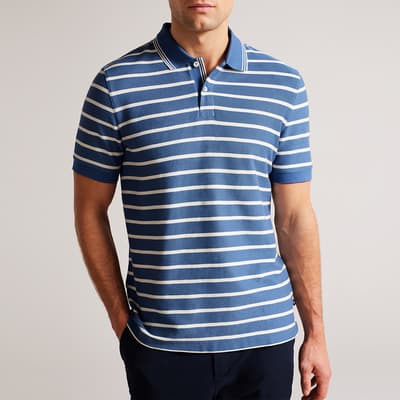 Navy Nivenn Striped Cotton Polo Shirt