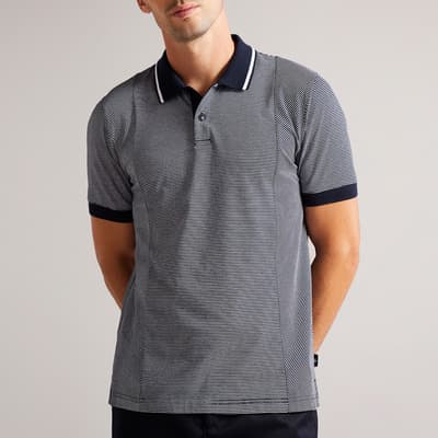 Navy Taigaa Striped Cotton Polo Shirt