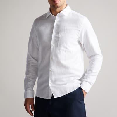 White Remark Long Sleeve Linen Blend Shirt