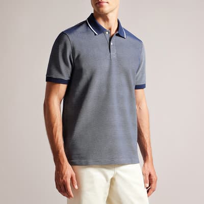 Navy Ellerby Striped Cotton Blend Polo Shirt