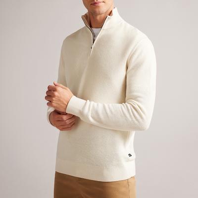 Cream Meaddo Half Zip Cotton Blend Jumper