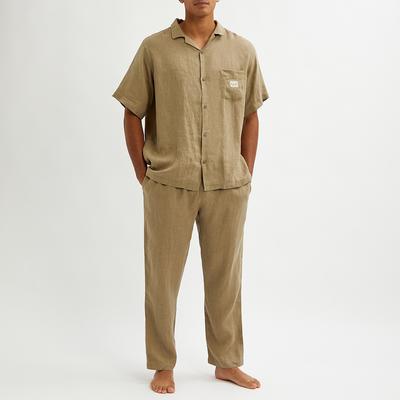 Beige Mens Cuban Long Pyjama Set