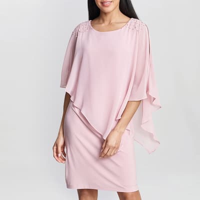 Pink Zenna Beaded Shoulder Chiffon Dress