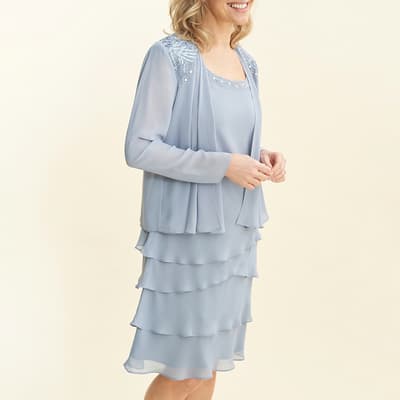 Blue Camira Lace Shoulder Beaded Dress