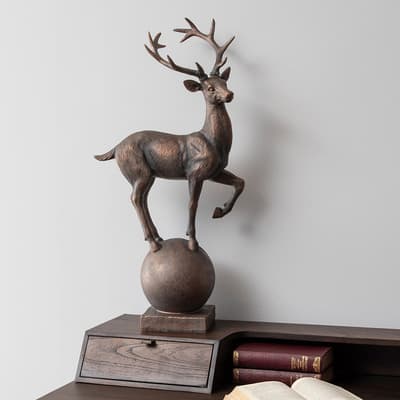 Six Pointer Stag on Decorative Ball Sculpture, Resin