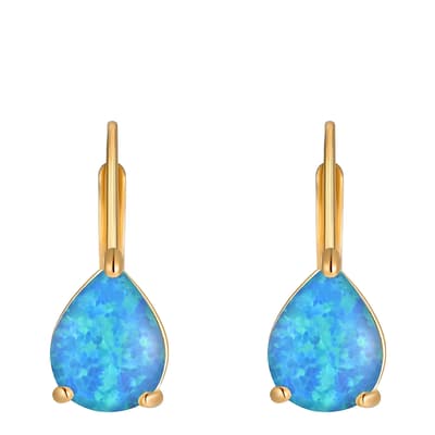 18K Gold Blue Opal Pear Drop Earrings