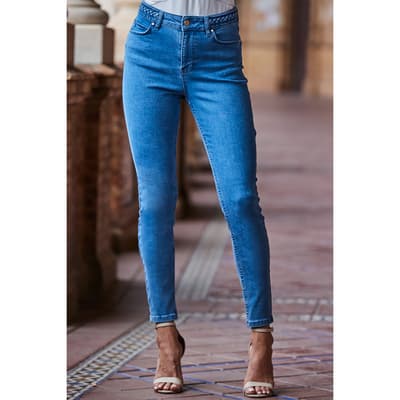 Mid Blue Braid-Detail Skinny Jeans