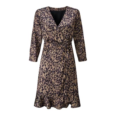 Khaki Leopard Print Wrap Dress