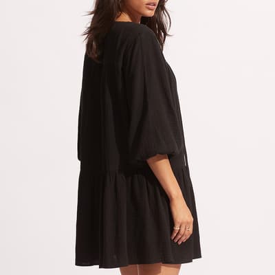 Black Fallow Textured Cotton Cover Up
