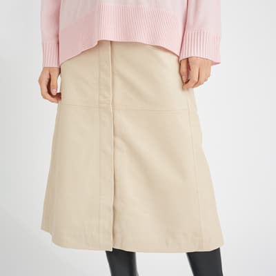 Cream Kyren Leather Midi Skirt
