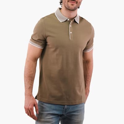 Khaki Texture Tipped Cotton Polo Shirt