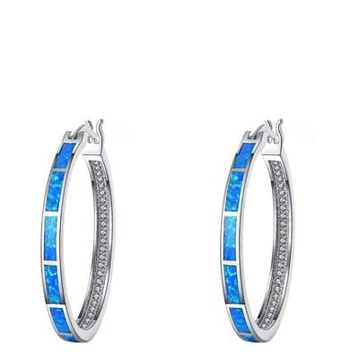 Silver Blue Opal Embellished Hoop Earrings