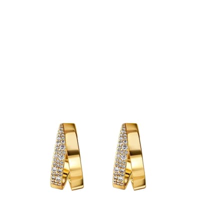 18K Gold Double Layer Cz Mini Hoop Polished Earrings