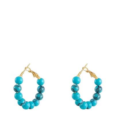 18K Gold Turquoise Hoop Earrings