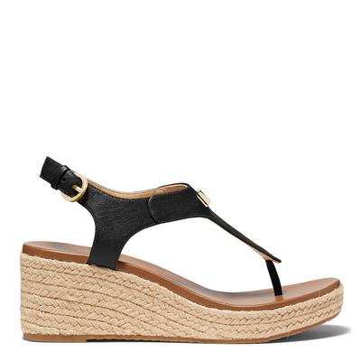 Black Leather Laney Thong Wedge Sandal