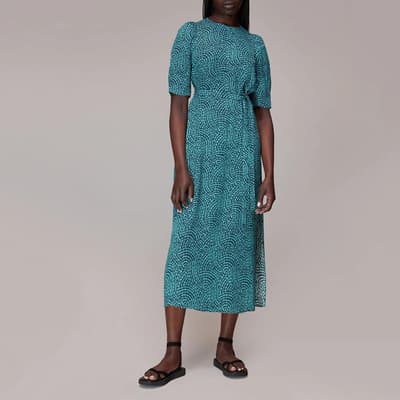 Blue Daisy Printed Cut Out Midi Dress