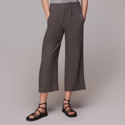Washed Black Wide Leg Linen Trousers