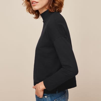Black High Neck Relaxed Cotton Top
