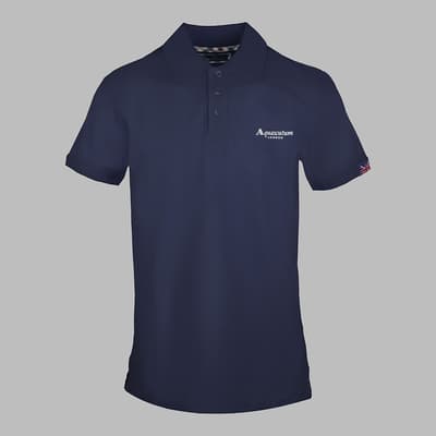 Navy Small Branded Cotton Polo Top