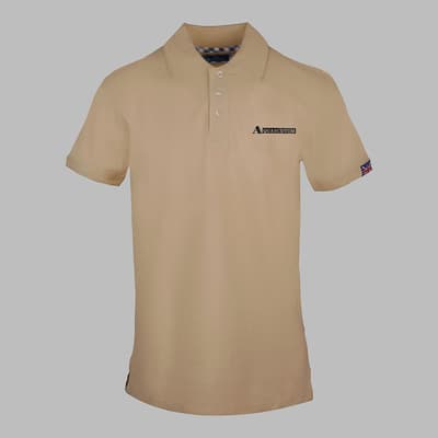 Beige Branded Cotton Polo Top