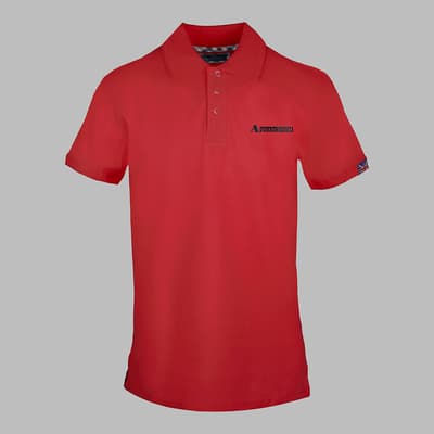Red Branded Cotton Polo Top
