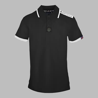 Black Shoulder Branded Cotton Polo Top
