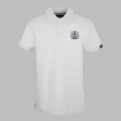 White Large Crest Cotton Polo Top