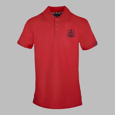 Red Large Crest Cotton Polo Top