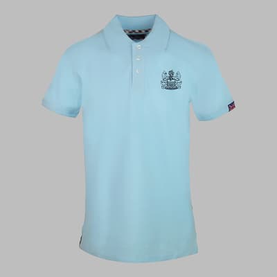 Sky Blue Large Crest Cotton Polo Top
