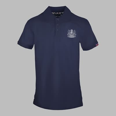 Navy Large Crest Cotton Polo Top