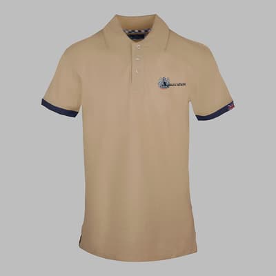 Beige Small Crest Cotton Polo Top