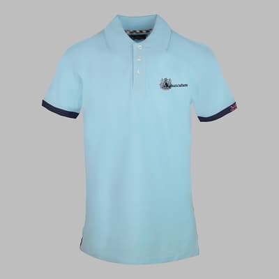 Sky Blue Small Crest Cotton Polo Top