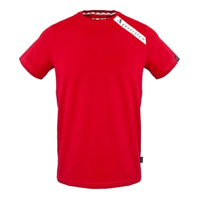 Red Large Shoulder Branded Cotton T-Shirt